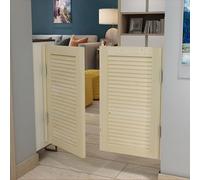 Elegant Solid Wood Cafe Swinging Doors - Durable Louvered Double Door with Stainless Steel Hinges(Wood,120x100cm)