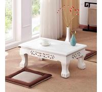 Elegant Solid Wood Tea Table - Multi-Functional Short Table for Living Room Chinese Style with Floral Carvings White Finish 50x40x28 cm - Perfect for Tea Time & Decor