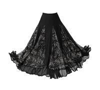 Elegant Sparkly Flower Ballroom Dancing Latin Dance Party Long Swing Skirt Full Circle Skirt Belly Dance Skirt Ruffle Skirt Sequin Mesh Skirt Waltz Tango Dress for Women (M, Black)