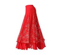 Elegant Sparkly Flower Ballroom Dancing Latin Dance Party Long Swing Skirt Full Circle Skirt Belly Dance Skirt Ruffle Skirt Sequin Mesh Skirt Waltz Tango Dress for Women (XL, Red)