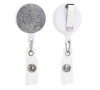 Elegant Spiral Rose Pattern Misty Gray Retractable Badge Holder Reel Clip ID Card Holder for Doctor Nurse Student Office Worker