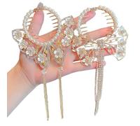 Elegant Spring Clamp Hair Pins & Clips - Various Styles with Fairy Tassels & Pearl Ornaments for Women & Girls - Hair Pins, Hair Clips,Stapler, Hair Tinsel, French Hair Pin, Banana Hair Clip (Bow)