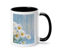 Elegant Spring Daisy Flowers Ceramic Coffee Mug with Handle 11 Ounces, Porcelain Mug Coffee Cup Tea Mug Water Cup Ideal for Coffee,Tea,Latte,Cappuccino,Microwave & Dishwasher Safe Unique Gift Cup