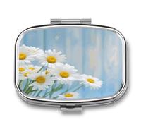 Elegant Spring Daisy Flowers Pill Box Medicine Pill Organizer Small Pill Case Travel Pill Container Portable Pill Case for Pocket 2 Compartment Pill Holder Pill Boxes for Travel