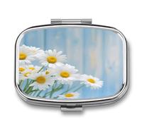 Elegant Spring Daisy Flowers Pill Case Travel Portable Pocket Pill Box 2 Compartment Medicine Case Large Capacity Daily Pill Cases Vitamin Organizer Medicine Organizer Small Pill Box