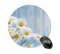 Elegant Spring Daisy Flowers Round Mouse Pad, Non-Slip Rubber Base Waterproof Washable, Computer Mouse Mat for Office Gaming Studying, Premium-Textured Durable Portable Circle Mousepad for Desktop PC