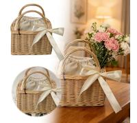 Elegant Square Bow Fabric Storage Organizer Decorative Home Container With Handles For Bedroom Closet (Khaki, 23cm x 11.5cm x 16cm)