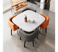 Elegant Square Dining Table Set with 4 Chairs - Modern Center Table & Chair Combo for Living Room Balcony Café Bubble Tea Shop - Stylish Dining Furniture (Size: Es)