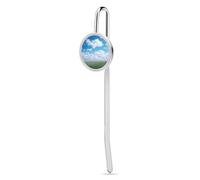 Elegant Stainless Steel Bookmark with Crystal Glass Decoration, Vintage Book Mark White Clouds Sky Bookmark Perfect Reading Gift for Book Lovers, Women & Men, 1.2"