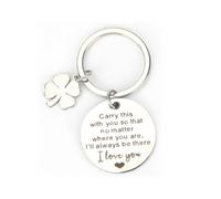Elegant Stainless Steel Keychain with Lucky Four Leaf Clover Pendant, Cute Inspirational Quotes, Perfect Luck Gifts for Women, Couples and Friends, Ideas for Birthdays, Weddings and Travel Charms