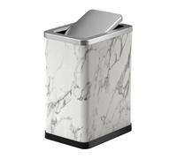 Elegant Stainless Steel Trash Can with PU Leather Exterior Slim 10/15L Design 360° Swing Lid Ideal for Bathroom Bedroom Office Kitchen (White 15L)
