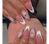 Elegant Star Press Type Nails with Gold Metallic Edging ABS Artificial for Formal Event Daily Wear Rose Gold Daily Use Golden Metal Edges for Women ABS Weddings Parties French Tip