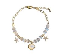 Elegant Starfishes Shell Pendant Bracelet Beaded Handchain Stylish Beach Jewelry With Crystal Glass Beads For Women