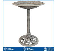 Elegant Stone Effect Plastic Pedestal Garden Bird Bath 50cm x 69.5cm