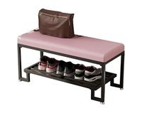 Elegant Storage Bench with Cushion Shoe Rack & Orga for Entryway Upholstered Metal Shelf SpaceSaving Design for Living Room Hallway BalconyPink & Black Legs (80 cm)