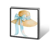 Elegant Straw Sun Hat with Soft Blue Ribbon Unisex Brooches & Pins Square Lightweight Lapel Badge Jewelry for Clothing Shawl Hat