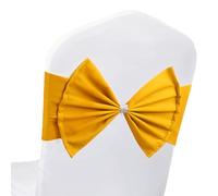 Elegant Stretch 100 Pcs Gold Spandex Chair Bow Sashes with Slider Rhinestone Like Buckle - Premium Universal Bow Sash Elastic Pre-Tied Chair Bands for Weddings, Parties, Banquets & Events.