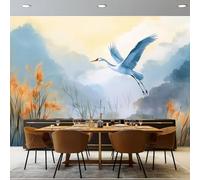 Elegant Style Flying Birds and Reeds Pattern Murals, Blue-Gray Wallpaper for Kids Room Bedroom, 300 x 210 cm(WxH) Home TV Sofa Background Wall Decor - Non-Woven Art Photo Decals (Not Self-Adhesive)
