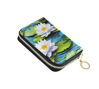 Elegant Summer Flowers White Women Wallet Zip Around RFID Blocking Credit Card Holders Leather Zipper Travel Wallet with Key Ring