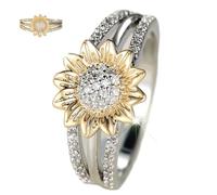 Elegant Sun Flower Ring, Sparkling Two-Tone Sunflower Ring, Gold Sun Floral Crystal Band with Cubic Zirconial, Stylish Engagement Anniversary Ring Gift for Women (8)