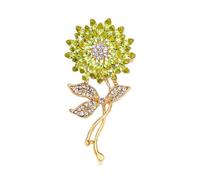 Elegant Sunflower Rhinestone Flower Brooch for Women Gold-Toned Crystal Leaf Daisy Blossom Brooches Lapel Pins Dainty Dress Accessories Wedding Valentine Jewelry, M, Metal, no gemstone