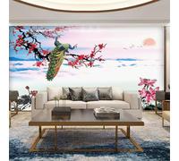 Elegant Sunrise Flying Birds Peacocks Lotus Flowers 3D Wallpaper Premium Textured Silk Study Dining Living Room Bedroom Sofa TV Wall Easy Install-430cm×300cm