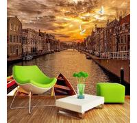 Elegant Sunset Architecture River Flying Birds Small Boat 3D Wallpaper Luxury Home Dining Decor Paste Sofa Living Room The Wall for Bedroom Mural-250cm×170cm