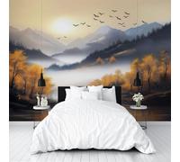 Elegant Sunset Landscape Flying Birds Forest 3D Wallpaper Premium Textured Silk Study Dining Living Room Bedroom Sofa TV Wall Easy Install-200cm×140cm