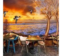 Elegant Sunset Sea Flying Birds Trees 3D Wallpaper Easy Install Feature Office Living Room Sofa Bedroom TV Background Wall Decoration-430cm×300cm