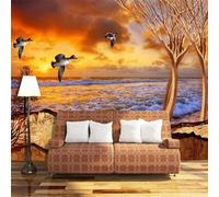 Elegant Sunset Sea Flying Birds Trees 3D Wallpaper Luxury Silk Study Dining Feature Sofa Grey Bedroom Living Room Tv Decorative Wall-250cm×170cm