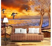 Elegant Sunset Sea Flying Birds Trees 3D Wallpaper Silky Texture Home Study Office Grey Dining Room Sofa Bedroom Living Room TV Backdrop-350cm×256cm