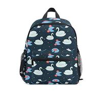 Elegant Swan Blue White Art Toddler Backpack Bookbag Mini Shoulder Bag for 1-6 Years Travel Boys Girls Kids with Chest Strap Clip Whistle