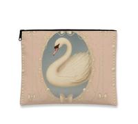 Elegant Swan Canvas Cosmetic Bag, Vintage Pastel Pearl Travel Makeup Pouch for Women, Small Zipper Organizer, Spring Festival Gift, pastel, 7x9 Inch, Swan