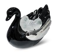 Elegant Swan Ceramic Soap Dish - Luxury Bathroom Countertop Soap Holder, Decorative Drain Tray for Sink, Vanity or Shower - High-End No-Drill Design, Black and Silver Finish (Bright Black)