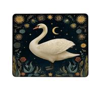 Elegant Swan Design Desk Mouse Pad, Night Sky Floral Pattern Non-Slip Washable Mousepad for Home Office, Rubber Edge Gaming Mouse Pad Square 8x10 Inch