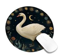 Elegant Swan Design Desk Mouse Pad, Night Sky Floral Pattern Non-Slip Washable Mousepad for Home Office, Rubber Edge Gaming Mouse Pad Round 8x8 Inch