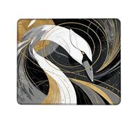 Elegant Swan Design Mouse Pad, Black and Gold Abstract Artwork Stitched Edge Mousepad, Rubber Non-Slip Washable Gaming Mouse Pad for Home and Office Use Square 8x10 Inch