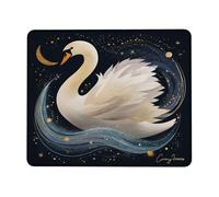 Elegant Swan Design Mouse Pad, Night Sky with Golden Stars and Waves, Non-Slip Washable Mousepad for Home and Office Use Square 8x10 Inch