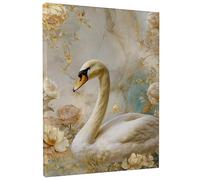 Elegant Swan Floral Canvas Wall Art, Cream Gold Flower Prints, Spring Home Decor for Living Room, Bedroom, Office, Wrapped Canvas 8x12 Inch