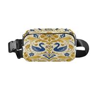 Elegant Swan Floral Damask Trendy Fanny Pack Waist Bag for Women Men Teenagers Water Resistant Crossbody Bag Anti Theft Waist Pack with Adjustable
