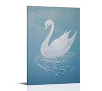 Elegant Swan Formed from Flowing Minimal Lines, Floating on A Pale Blue Solid Canvas of Calm. Artistic Wall Mural Modern Hanging Decor Poster08x12inch(20x30cm)