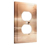 Elegant Swan Light Switch Cover Plate/Outlet Covers,Ethereal Brown Misty Lake Scene for Calm Wall Accents, Thermoplastic Wall Plates,Standard Size Single Duplex Outlet
