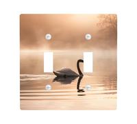 Elegant Swan Light Switch Cover Plate/Outlet Covers,Ethereal Brown Misty Lake Scene for Calm Wall Accents, Thermoplastic Wall Plates,Standard Size Double Toggle