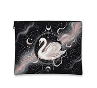Elegant Swan Makeup Bag, Cosmic Pattern Cosmetic Travel Pouch for Women, Portable Canvas Zipper Organizer, Nighttime Skincare Toiletry Bag, Black, 7x9 Inch, Swan