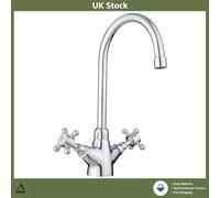 Elegant Swan Neck Kitchen Mixer Tap Dual Crosshead Handles Chrome Monobloc
