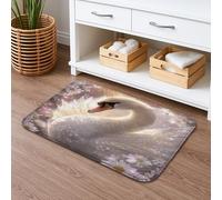 Elegant Swan Quick Dry Bath Mat, Floral Soft Touch Non Slip Shower Rug, Spring Memory Foam Washable Bath Mats for Bathroom Toilet Decor 20x32 Inch