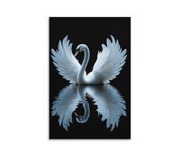 Elegant Swan Wall Art Graceful White Bird with Wings Spread And Water Reflection Minimalist Black Background Print on Canvas Living Room Office Modern Wall Decor Gift 16x24inch Unframe