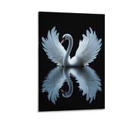 Elegant Swan Wall Art Graceful White Bird with Wings Spread And Water Reflection Minimalist Black Background Print on Canvas Living Room Office Modern Wall Decor Gift 24x36inch Frame