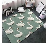 Elegant Swan White Print Area Rugs for Living Room Bedroom, Washable Soft 3x5 Throw Rugs Non Slip Carpet for Bedroom Decor Aesthetic 60x39 inches