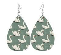 Elegant Swan White Print Earrings for Women, Fashion Teardrop Leather Earrings for Women Trendy, Colorful Tear Drop Earring Jewelry